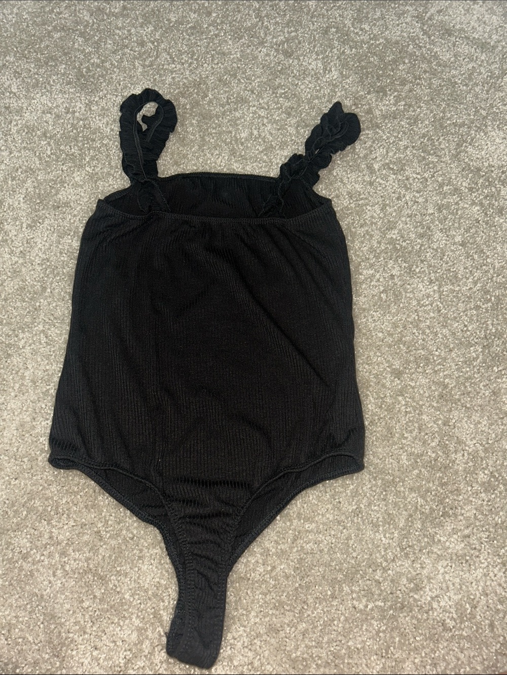 Women's Black Ruffle-Strap Ribbed Bodysuit - Picture 2 of 2